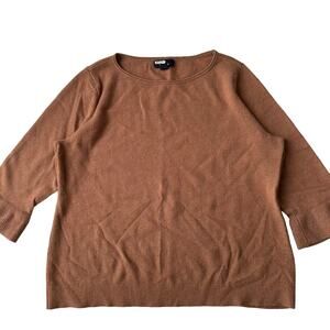 Lands End 100% Cashmere Sweater Heather Beige Scoopneck 3/4 ruffle sleeve P/‎ XL